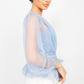 Women's Sheer Mesh Crochet Peplum Top