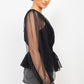 Women's Sheer Mesh Crochet Peplum Top