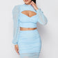 Women's Sexy Sheer Cutout Puff Sleeved Top And Skirt Set