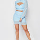 Women's Sexy Sheer Cutout Puff Sleeved Top And Skirt Set