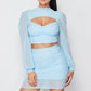 Women's Sexy Sheer Cutout Puff Sleeved Top And Skirt Set