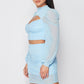 Women's Sexy Sheer Cutout Puff Sleeved Top And Skirt Set