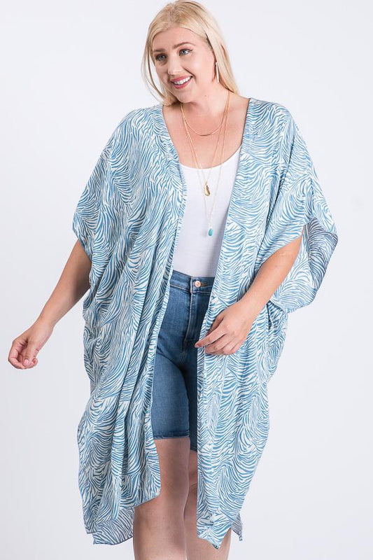 Women's Zebra Print Short Sleeve Maxi Kimono