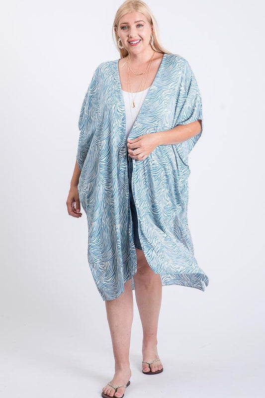 Women's Zebra Print Short Sleeve Maxi Kimono