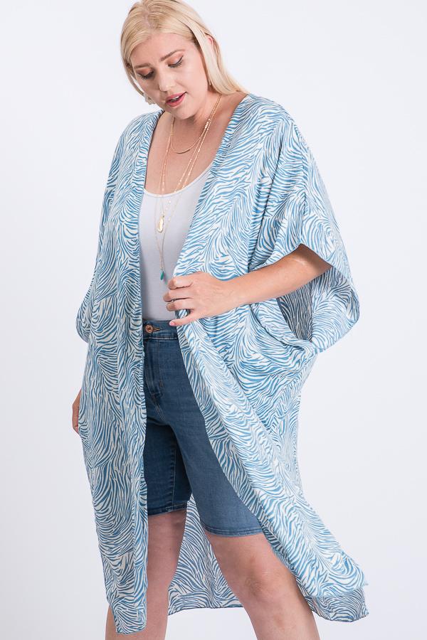 Women's Zebra Print Short Sleeve Maxi Kimono