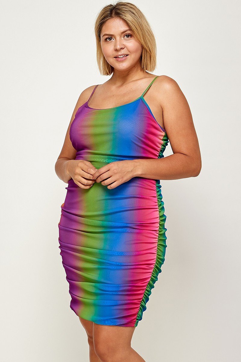 Women's Plus Size Rainbow Ombre Print Cami Dress
