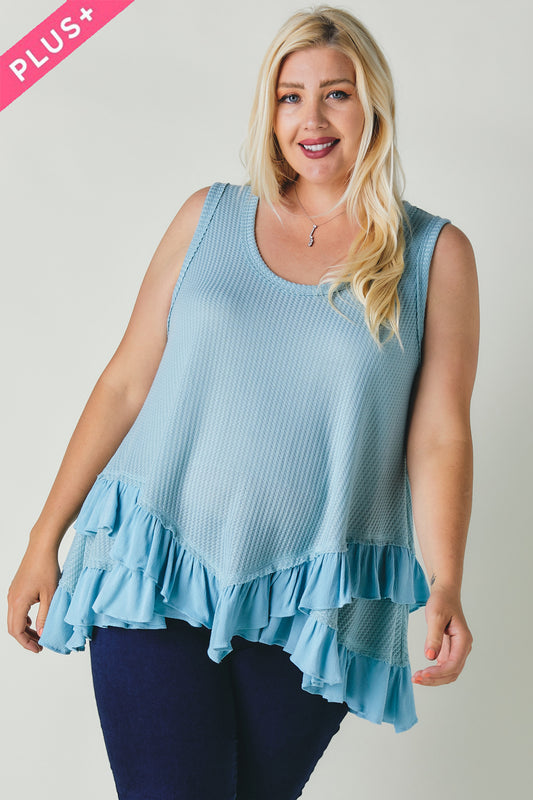 Women's Plus Scoop Neck Sleeveless Ruffle Tunic