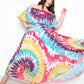 Women's Tie Dye Off Shoulder Pleated Maxi Dress