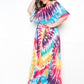 Women's Tie Dye Off Shoulder Pleated Maxi Dress