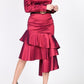 Women's Asymmetrical Ruffle Bottom Satin Skirt