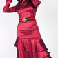 Women's Asymmetrical Ruffle Bottom Satin Skirt