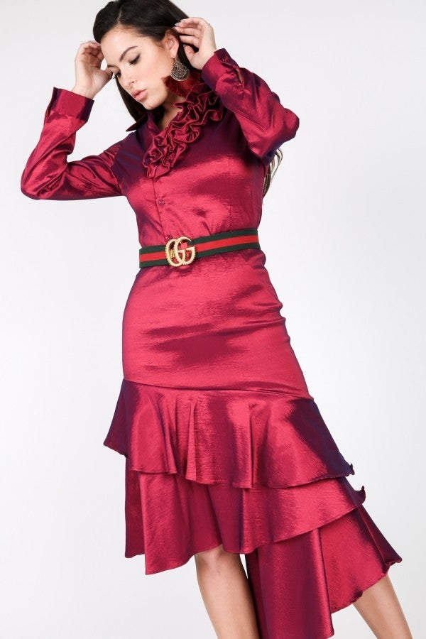 Women's Asymmetrical Ruffle Bottom Satin Skirt