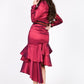 Women's Asymmetrical Ruffle Bottom Satin Skirt