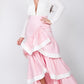 Women's Contrast Hem Ruffle Layer Maxi Skirt (L Only)
