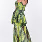 Women's Ruffle Sleeve Tiered Bottom Print Long Dress