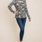 Women's Army Camoflauge Printed Cut Out Neckline Long Sleeves Casual Basic Top