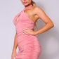 Women's Halter Crossover Front Ruched Mini Dress