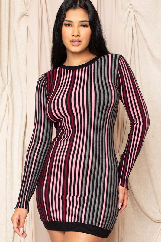 Women's Multi-color Striped Ribbed Dress