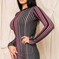 Women's Multi-color Striped Ribbed Dress
