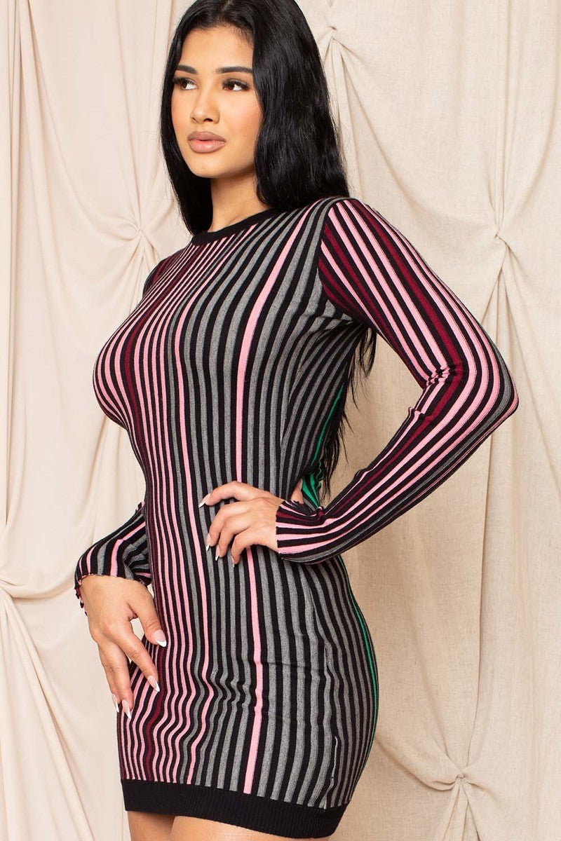 Women's Multi-color Striped Ribbed Dress
