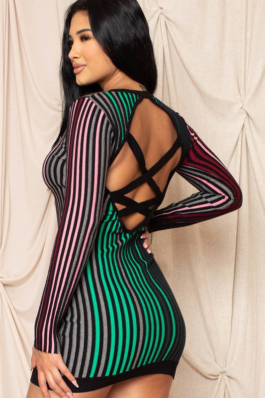 Women's Multi-color Striped Ribbed Dress
