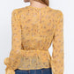 Women's Ruffle Sleeve Peplum Print Woven Top