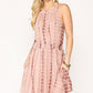 Women's Tie Dye Halter Neck Waist Smocked Dress With Side Tie And Pockets