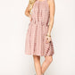 Women's Tie Dye Halter Neck Waist Smocked Dress With Side Tie And Pockets