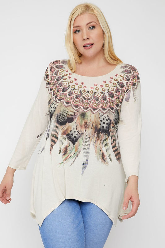 Women's Geometric Tribal Sublimation Print Tunic Top