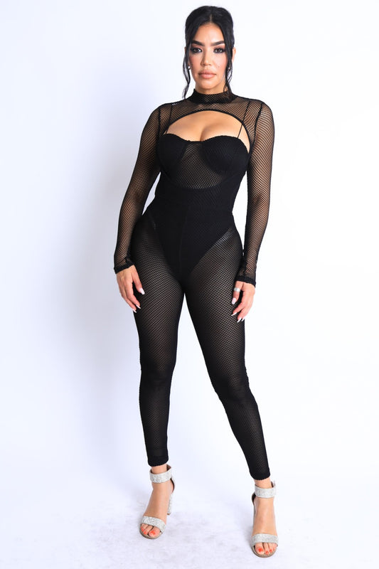 Women's Mesh Crop Jumpsuit Set