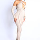 Women's Overlock Detailed Cross Halter Keyhole Neck Off Shoulder Set