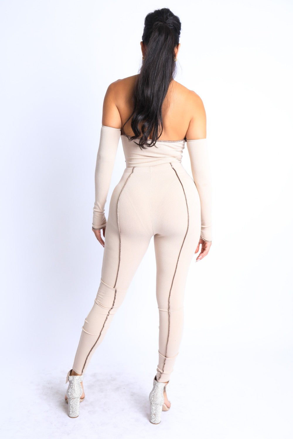 Women's Overlock Detailed Cross Halter Keyhole Neck Off Shoulder Set