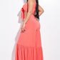 Women's Solid Tie Front Spaghetti Strap Tank Top And Tiered Wide Leg Pants Two Piece Set