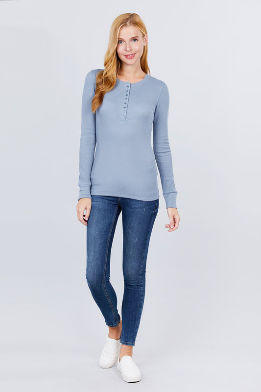 Women's Long Sleeve Henley Thermal Top