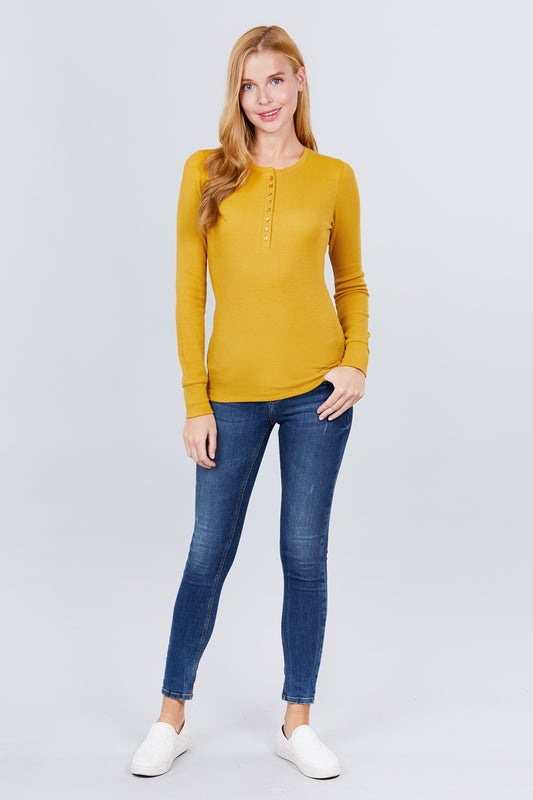 Women's Long Sleeve Henley Thermal Top