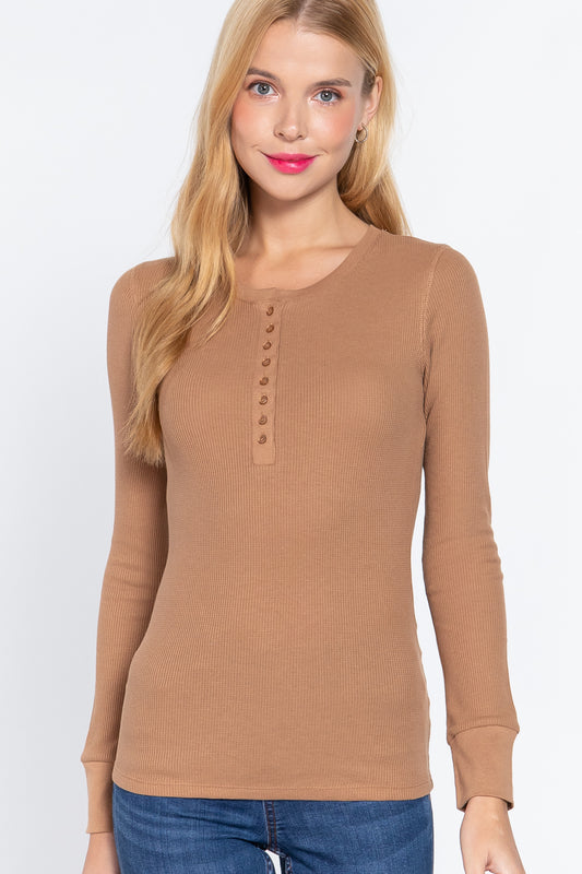 Women's Long Sleeve Henley Thermal Top