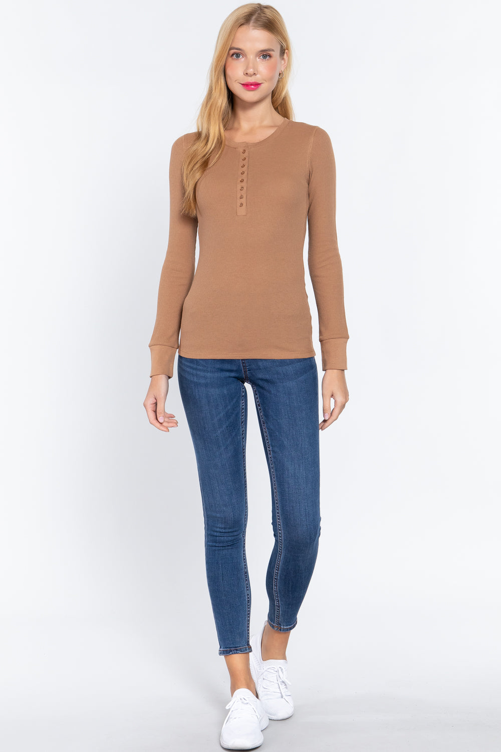 Women's Long Sleeve Henley Thermal Top