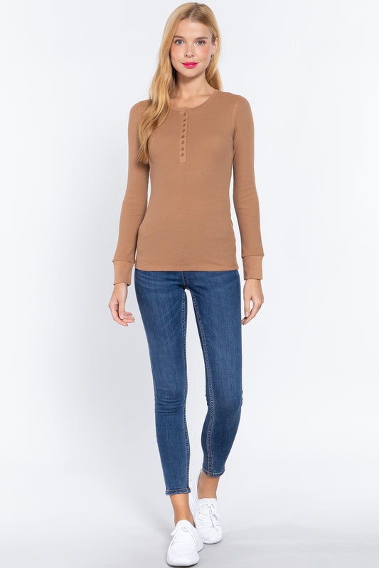 Women's Long Sleeve Henley Thermal Top