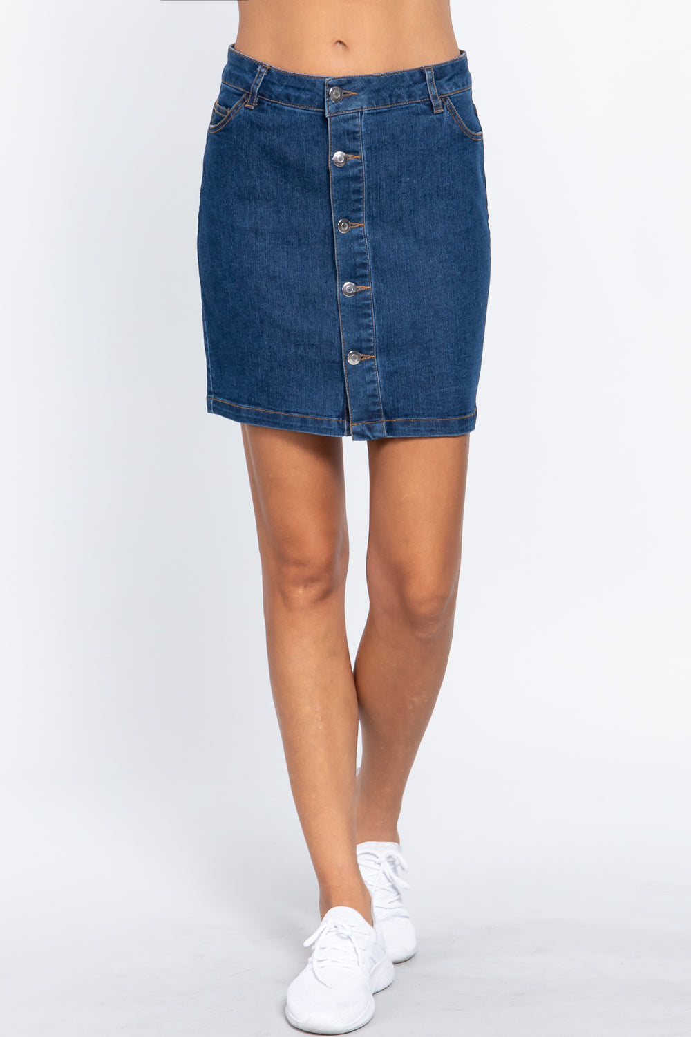 Women's Buttoned Stretch Denim Jean Mini Skirt