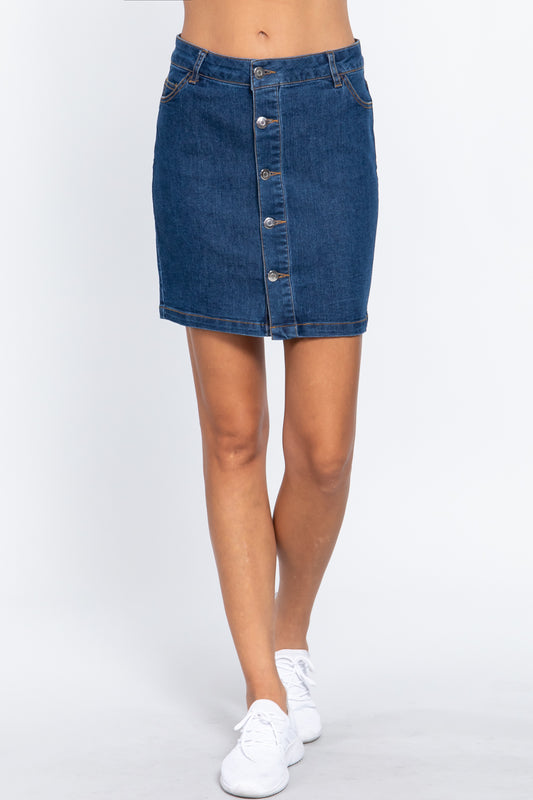 Women's Buttoned Stretch Denim Jean Mini Skirt