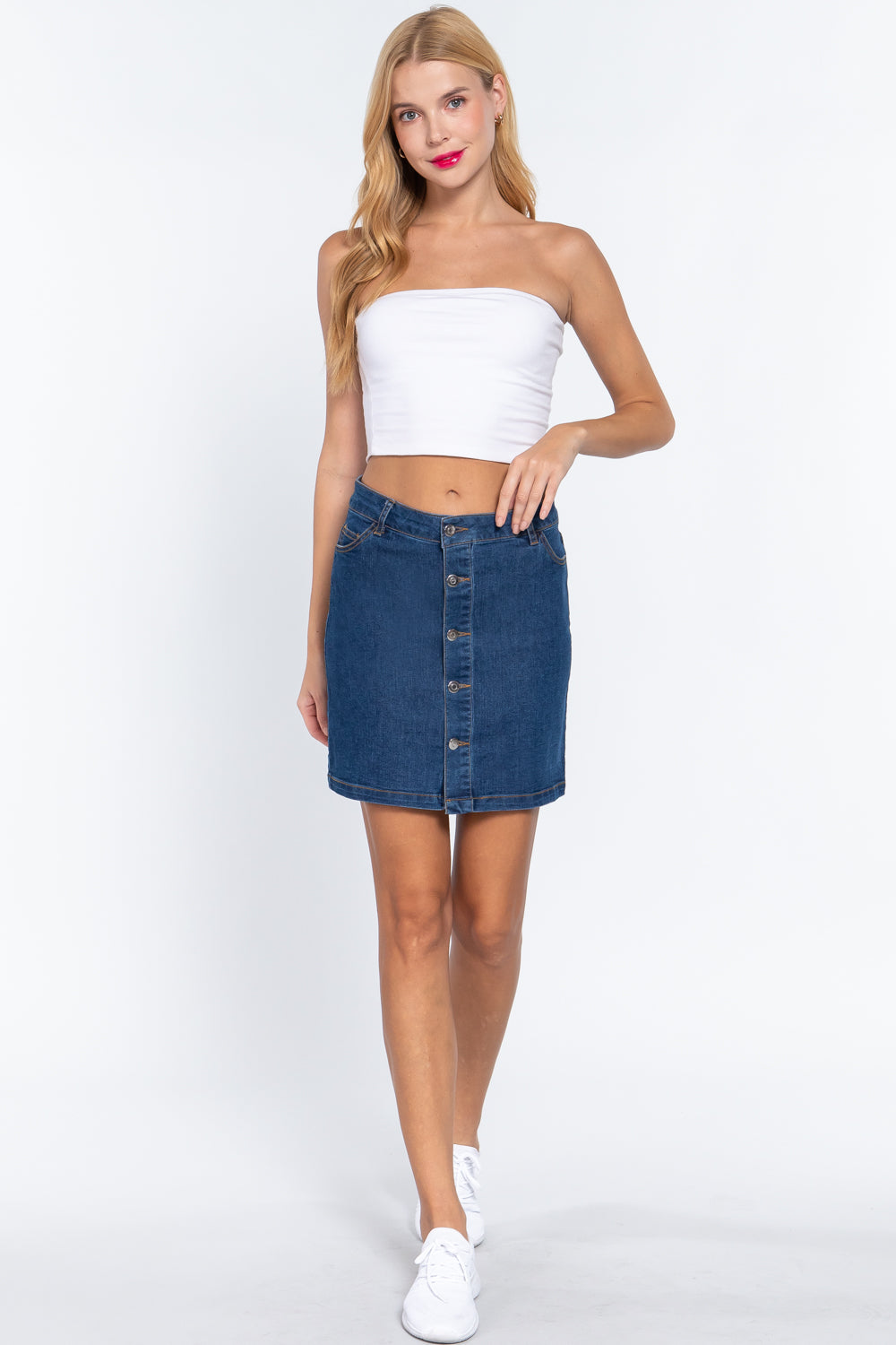 Women's Buttoned Stretch Denim Jean Mini Skirt