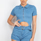 Women's Belted Zip-up Denim Jean Romper (S & M Only)