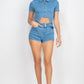 Women's Belted Zip-up Denim Jean Romper (S & M Only)