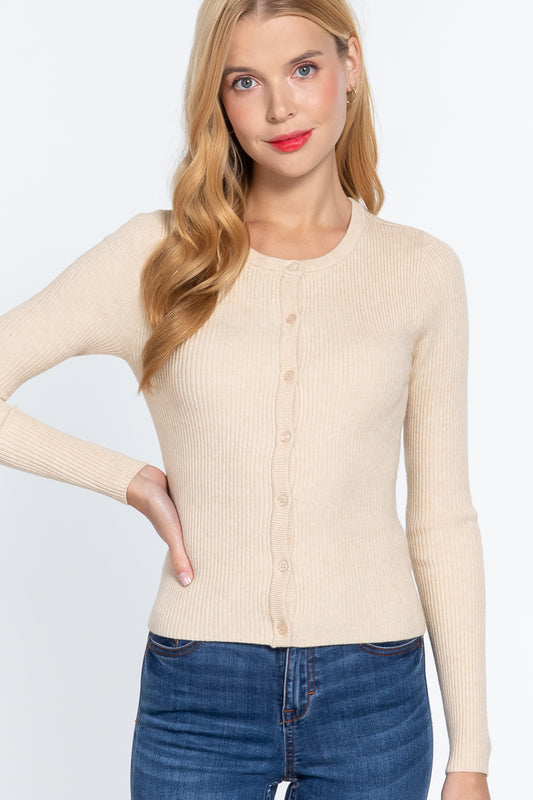 Women's Long Sleeve Crew Neck Basic Cardigan