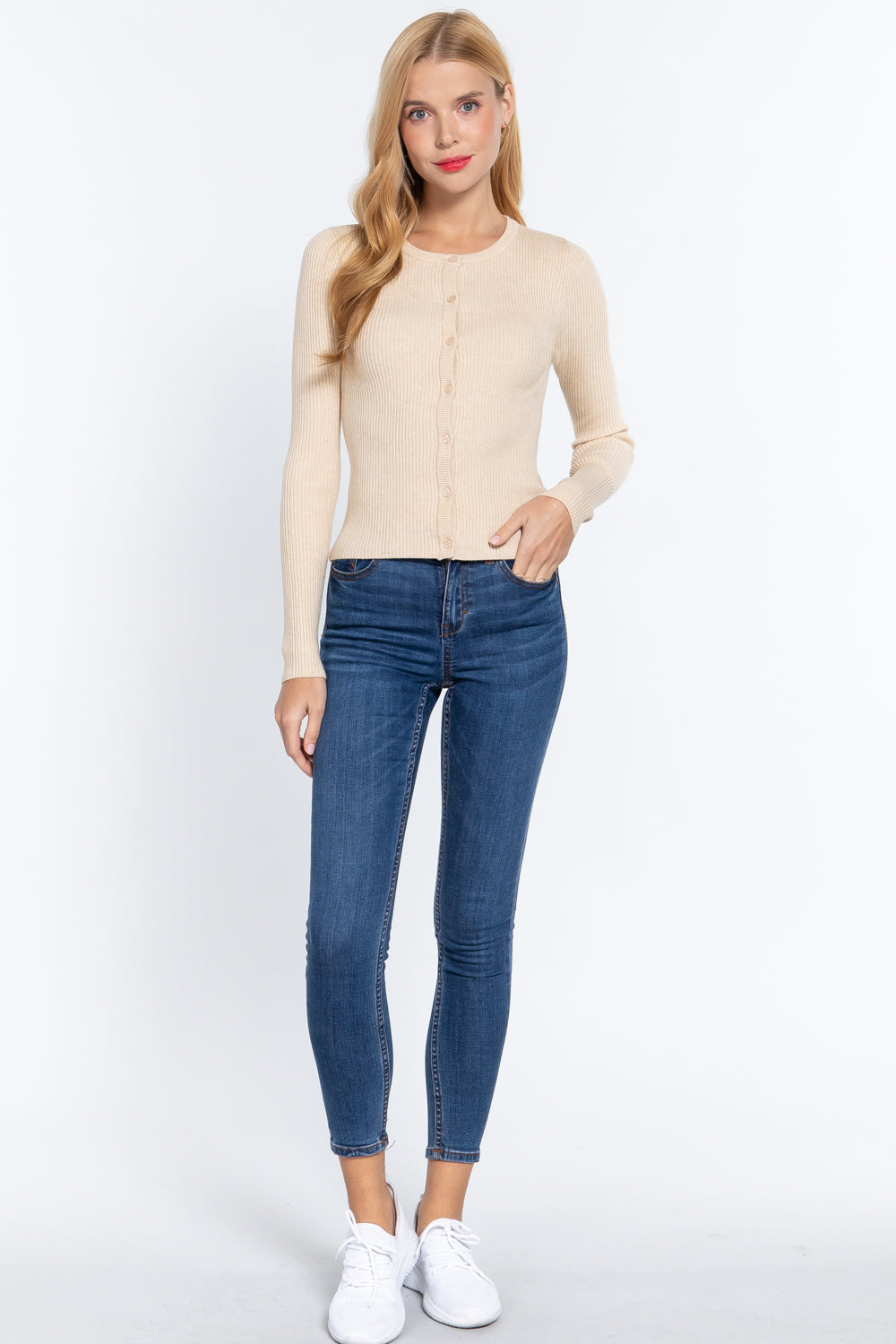 Women's Long Sleeve Crew Neck Basic Cardigan