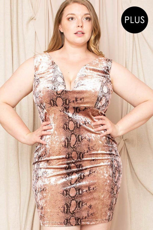 Women's Velour Snake Print Plus Mini Dress