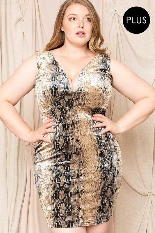 Women's Velour Snake Print Plus Mini Dress