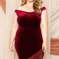 Women's Velvet Off The Shoulder Plus Mini Dress (1X Only)