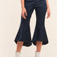 Women's Navy Solid High Waisted Retro Bell Bottom Flare Pants
