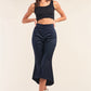 Women's Navy Solid High Waisted Retro Bell Bottom Flare Pants